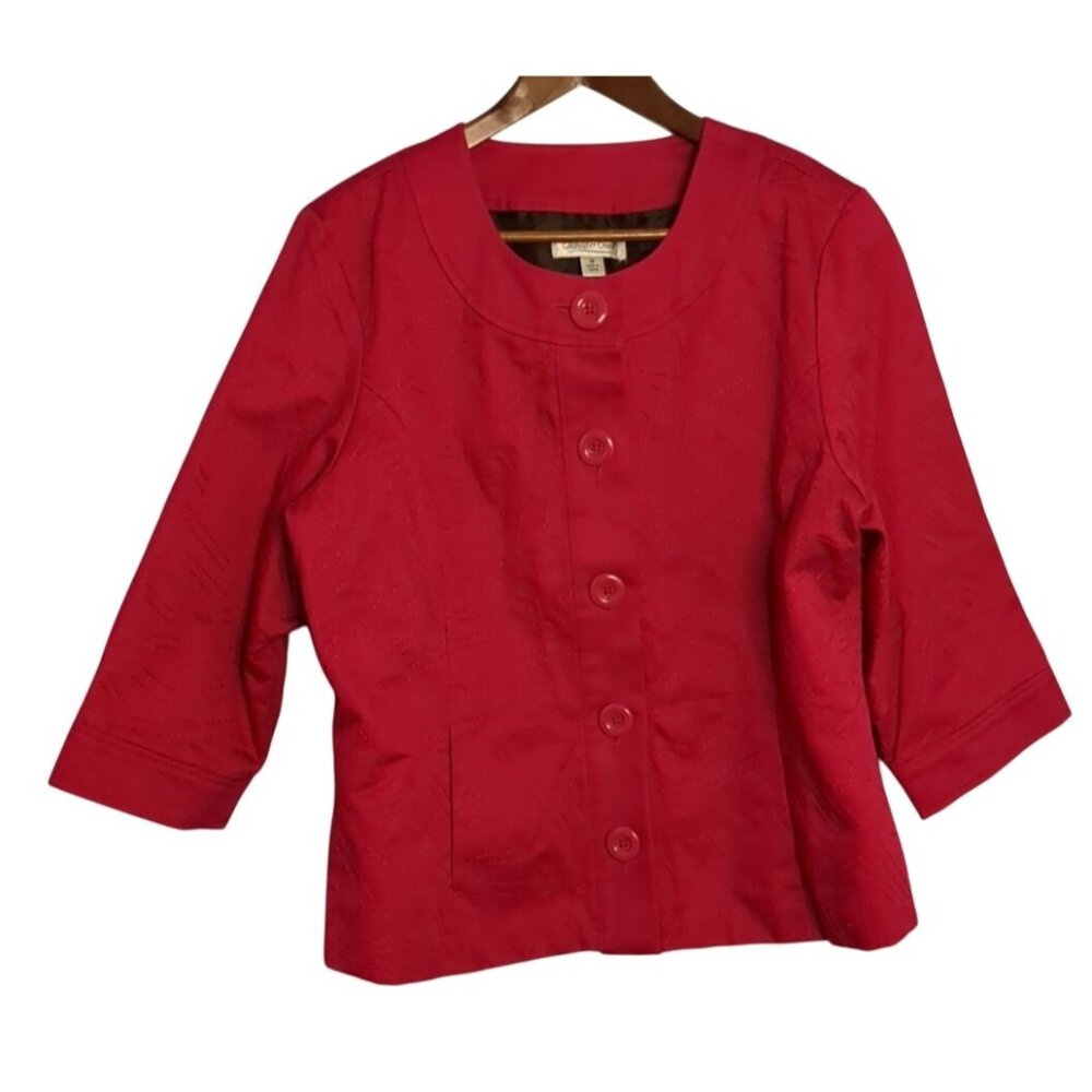 Coldwater Creek Women's 16 Blazer Jacket embroidered Red Business Academia Cotto